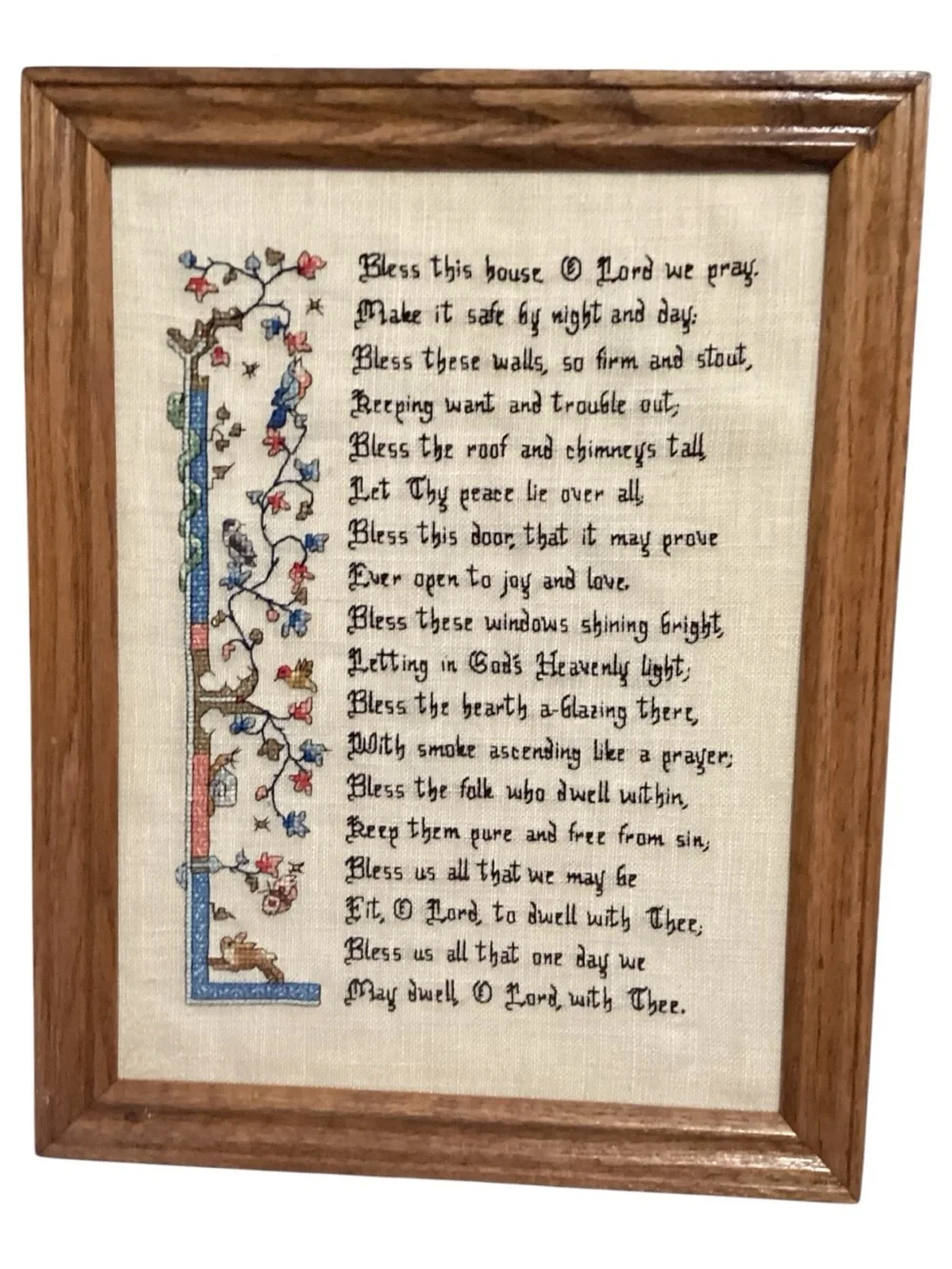 Vintage “Bless This House” Prayer Needlepoint Embroidery Framed Wall Art
